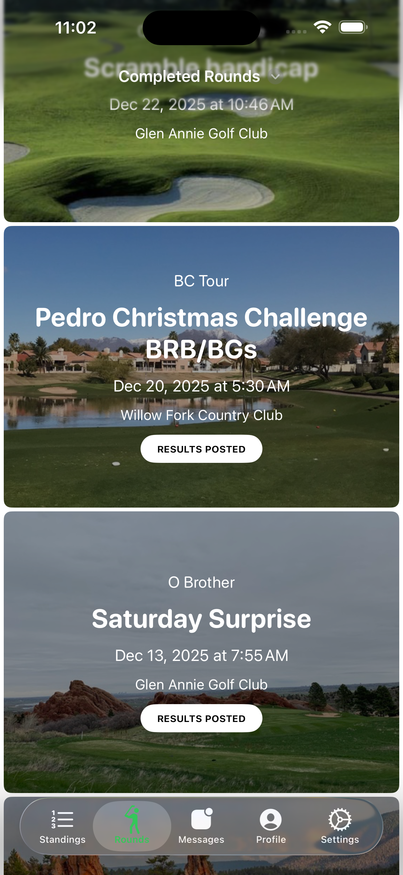 EZ Golf League iPhone round list screen